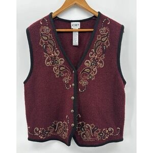 Vtg Koret Womens Sz M Floral Paisley Embroidered Wool Blend Sweater Vest Z1010